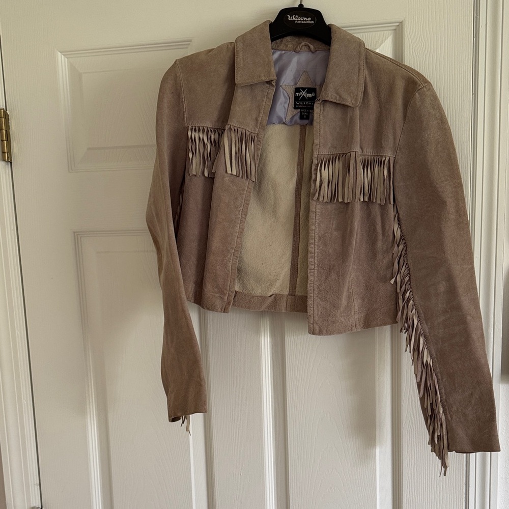 Genuine Leather Light purple Suede Fringe Jacket by Wilson’s